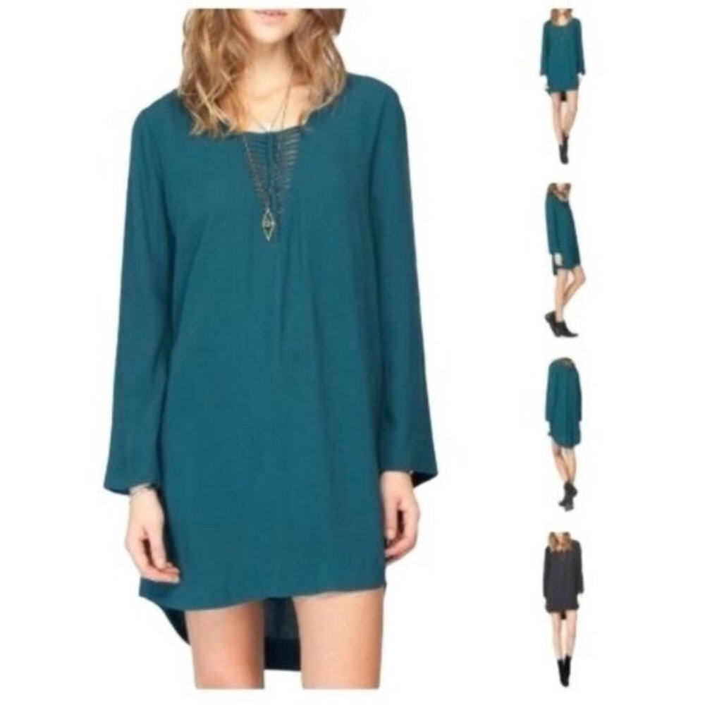 Gentle Fawn Altar Teal Dress size M Medium Long Sleeve with Fishbone Front Detai